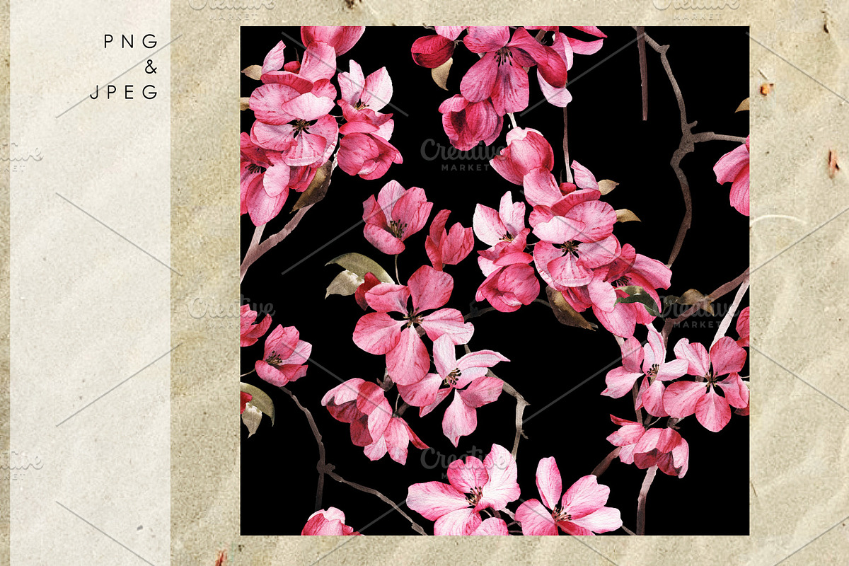 Seamless patterns with pink flowers, a Pattern Graphic by ollalya