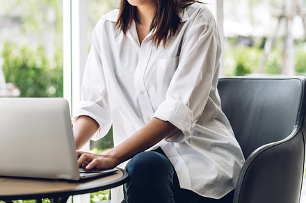 Portrait of smiling happy beautiful asian woman relax using tech, a Person Photo by Art_Photo
