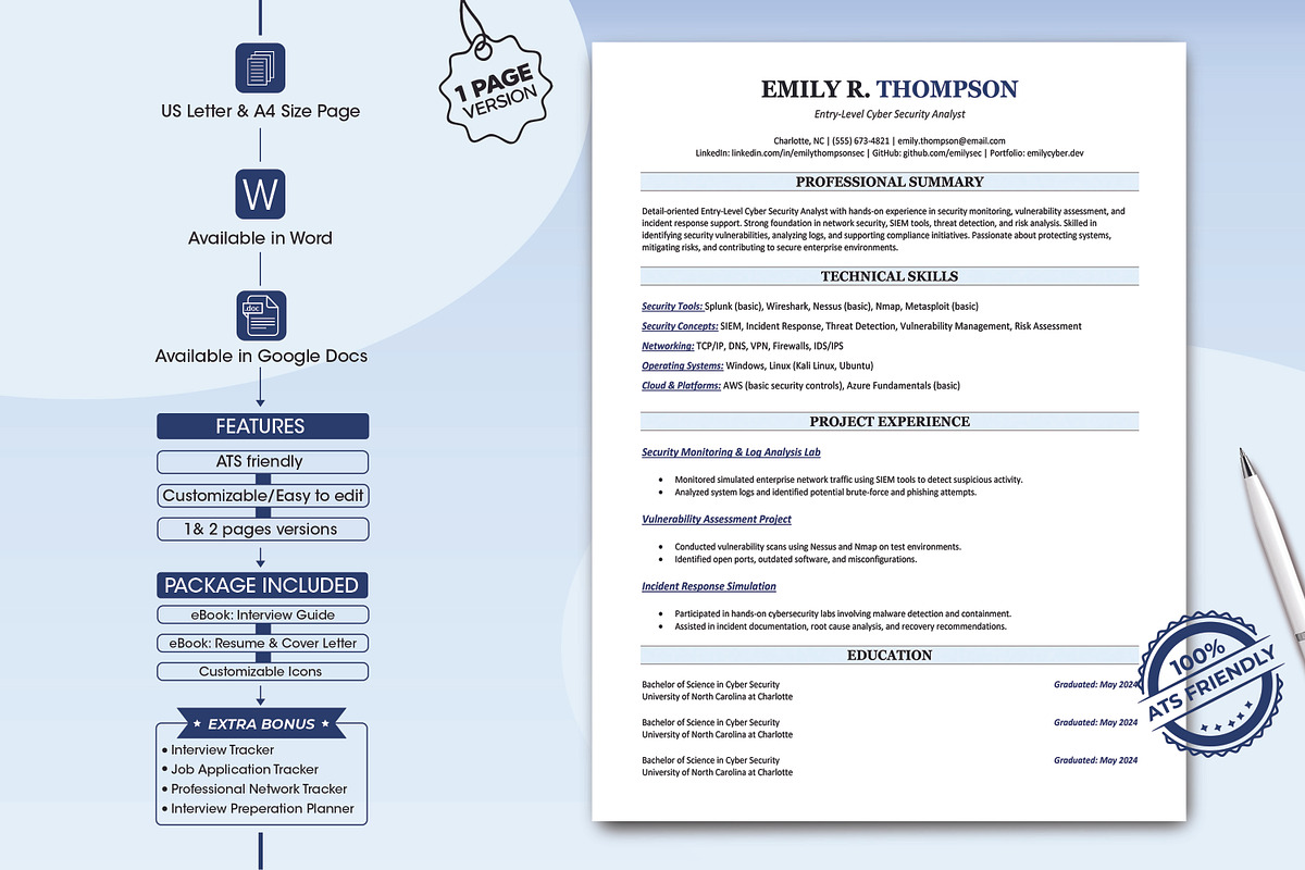 ATS-Friendly Cybersecurity Resume, a Resume Template by Design_Xlab (Photo 1 of 10)