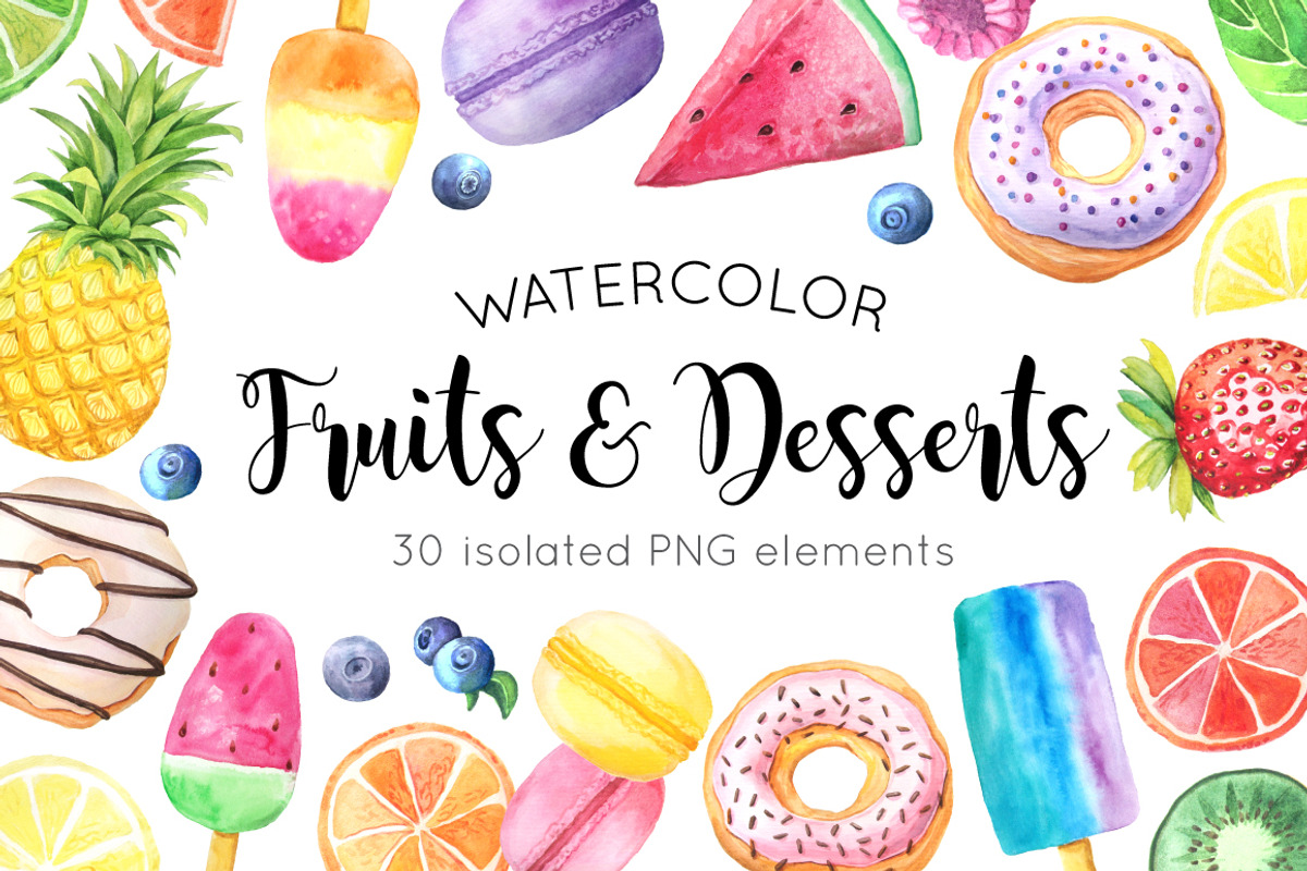 Watercolor Fruits&Desserts Set, a Decorative Illustration by LarysaZabrotskaya (Photo 1 of 5)