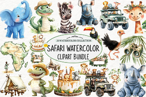 Safari Watercolor Clipart Bundle, an Illustration by Watercolor design