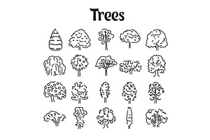 Trees line icons set. Isolated