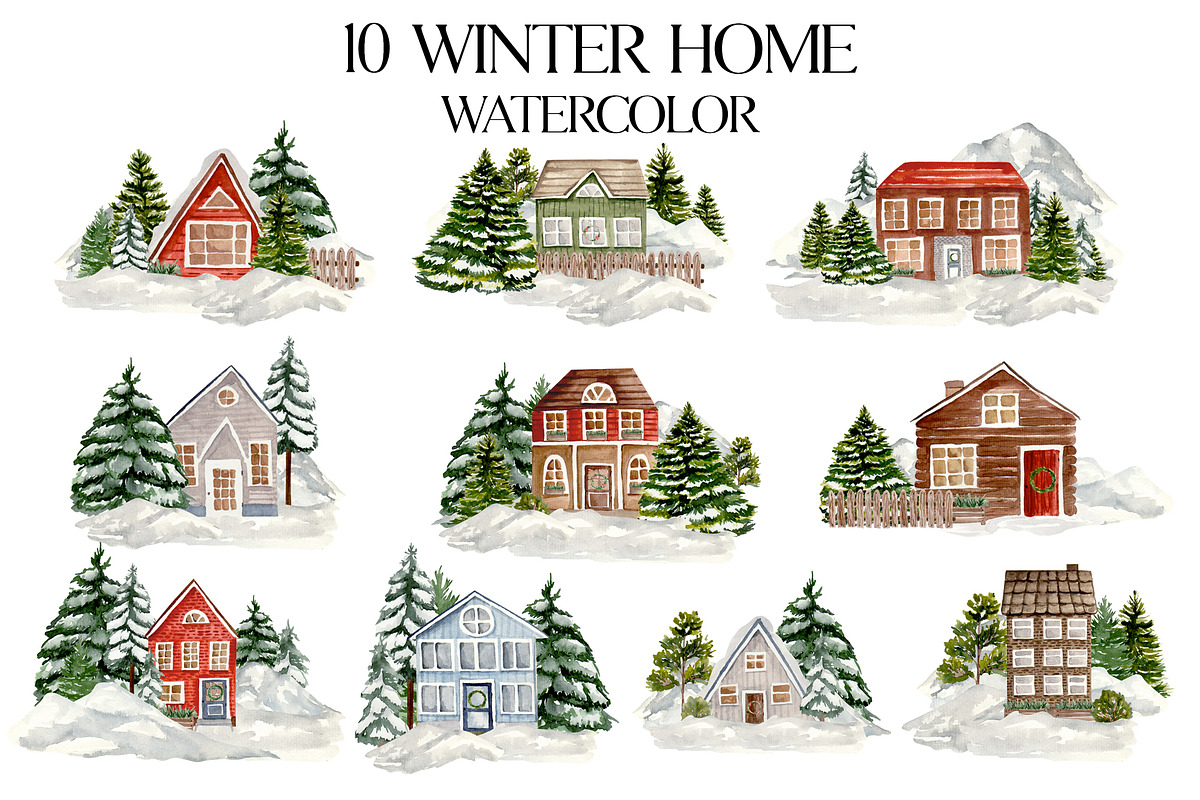 Watercolor WINTER HOME, a Seasonal Illustration by Julia Bogdan (Photo 1 of 3)