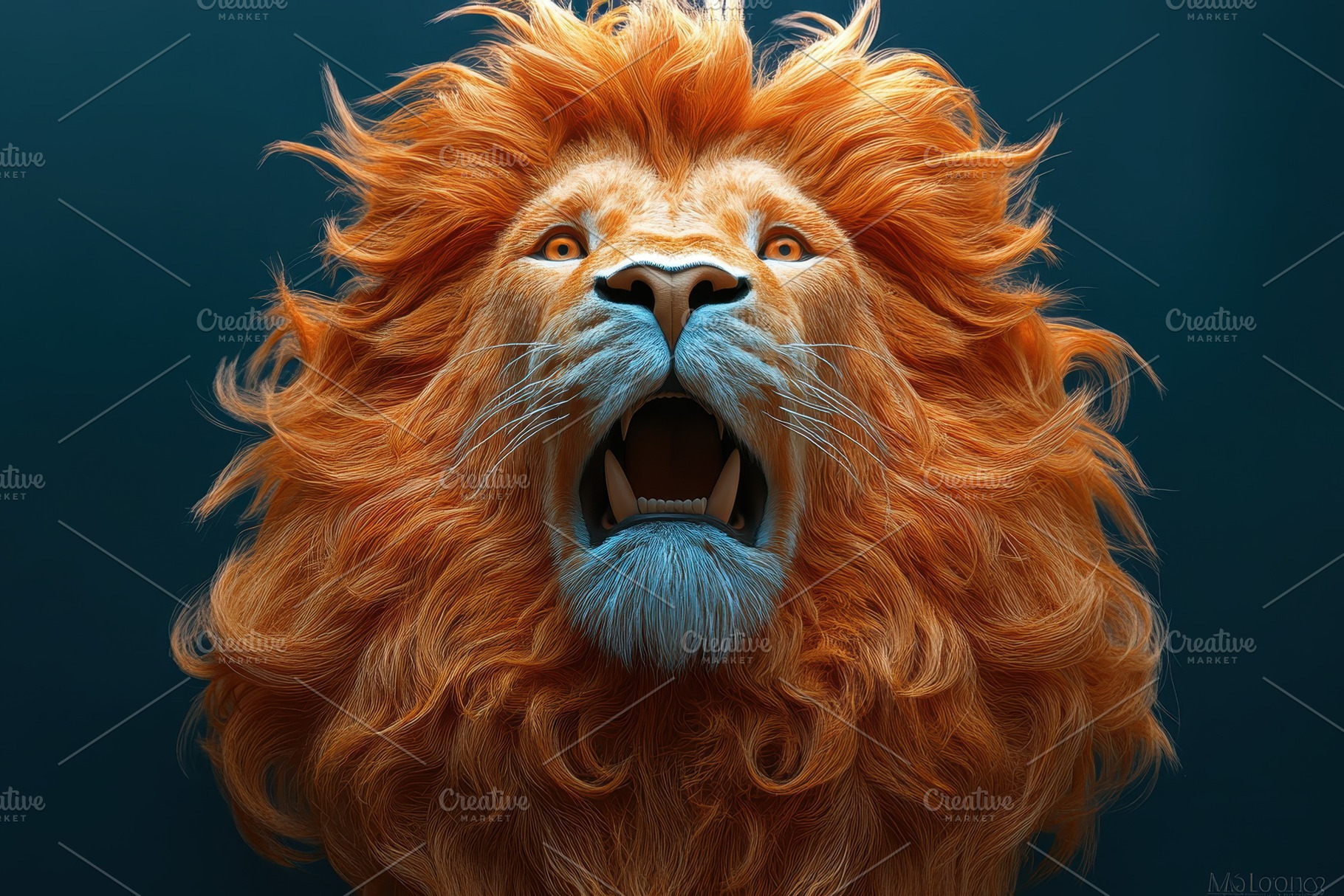 Majestic lion with vibrant mane roar, a Photo by Tanuart