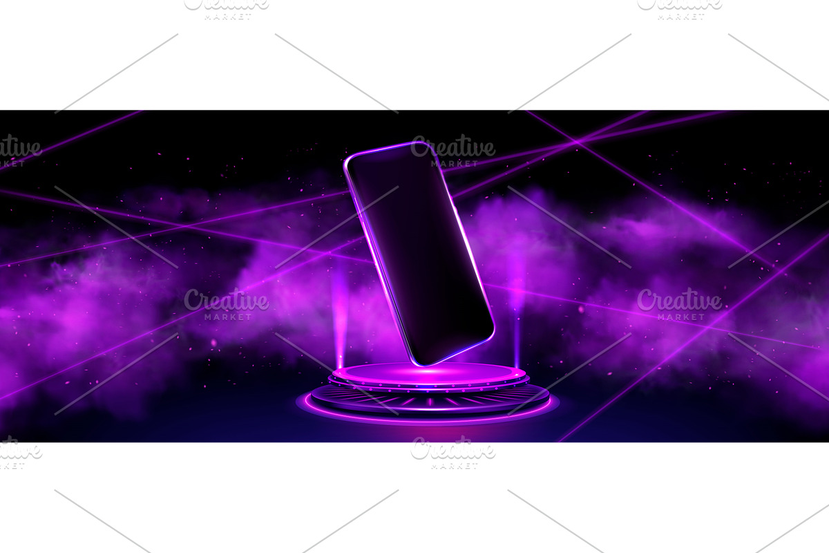 Smartphone mockup on 3D neon podium, a Technology Illustration by art PVP - market
