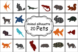 Set 20 colorful silhouettes pet