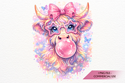 Coquette Highland Cow PNG Bubblegum, an Animal Illustration by SugarCloudStudioArt (Thumbnail 1 of 4)