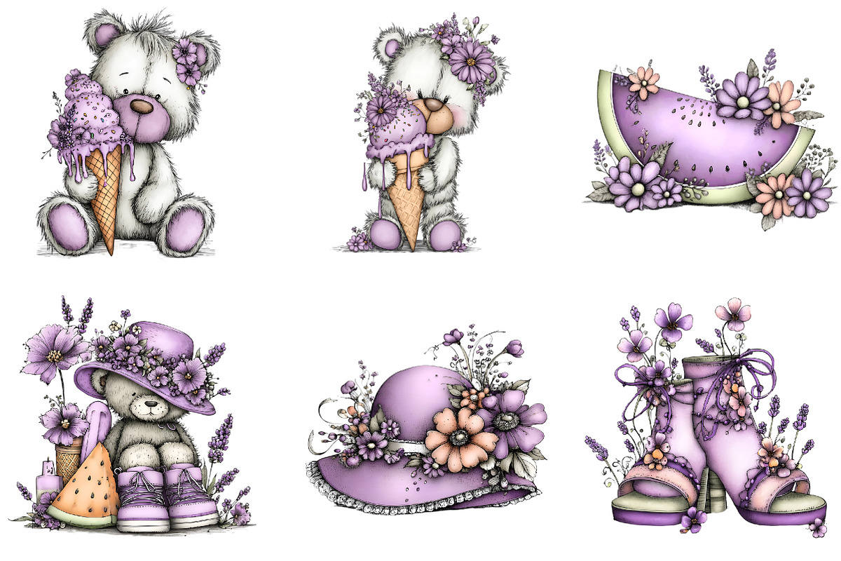 Whimsical purple summer clipart, an Illustration by GatewayDesign (Photo 2 of 5)