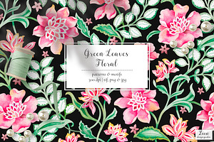 Green Leaves Floral Pattern & Motifs