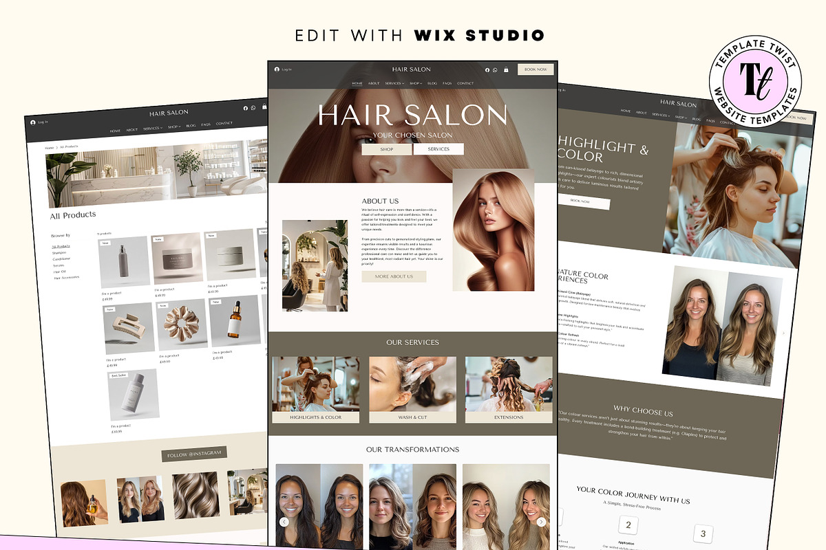 Hair Salon Wix Studio Website, a Wix Template by Template Twist Shop (Photo 2 of 9)