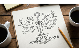 Startup Advisory Services text with, a Business Photo by Igor Tichonow