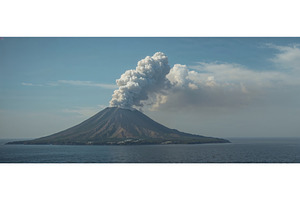 Active volcano emitting thick smoke, an Illustration by tilialucida