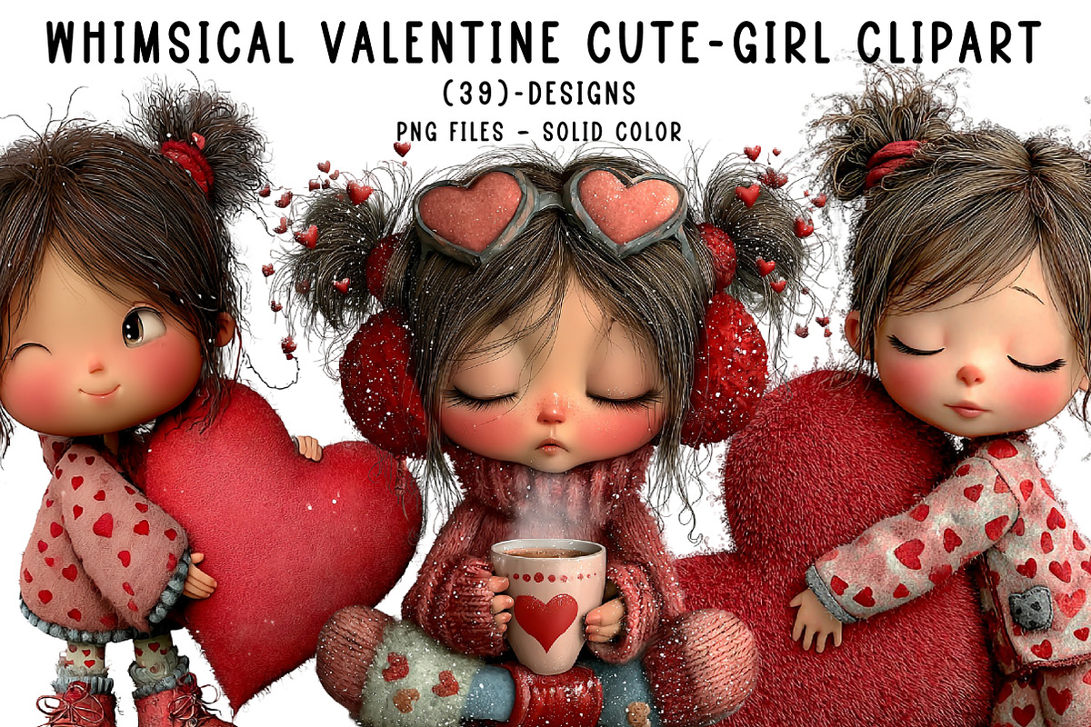 Whimsical Valentine Cute-girl Clipar, an Illustration by CreationArt (Photo 1 of 6)