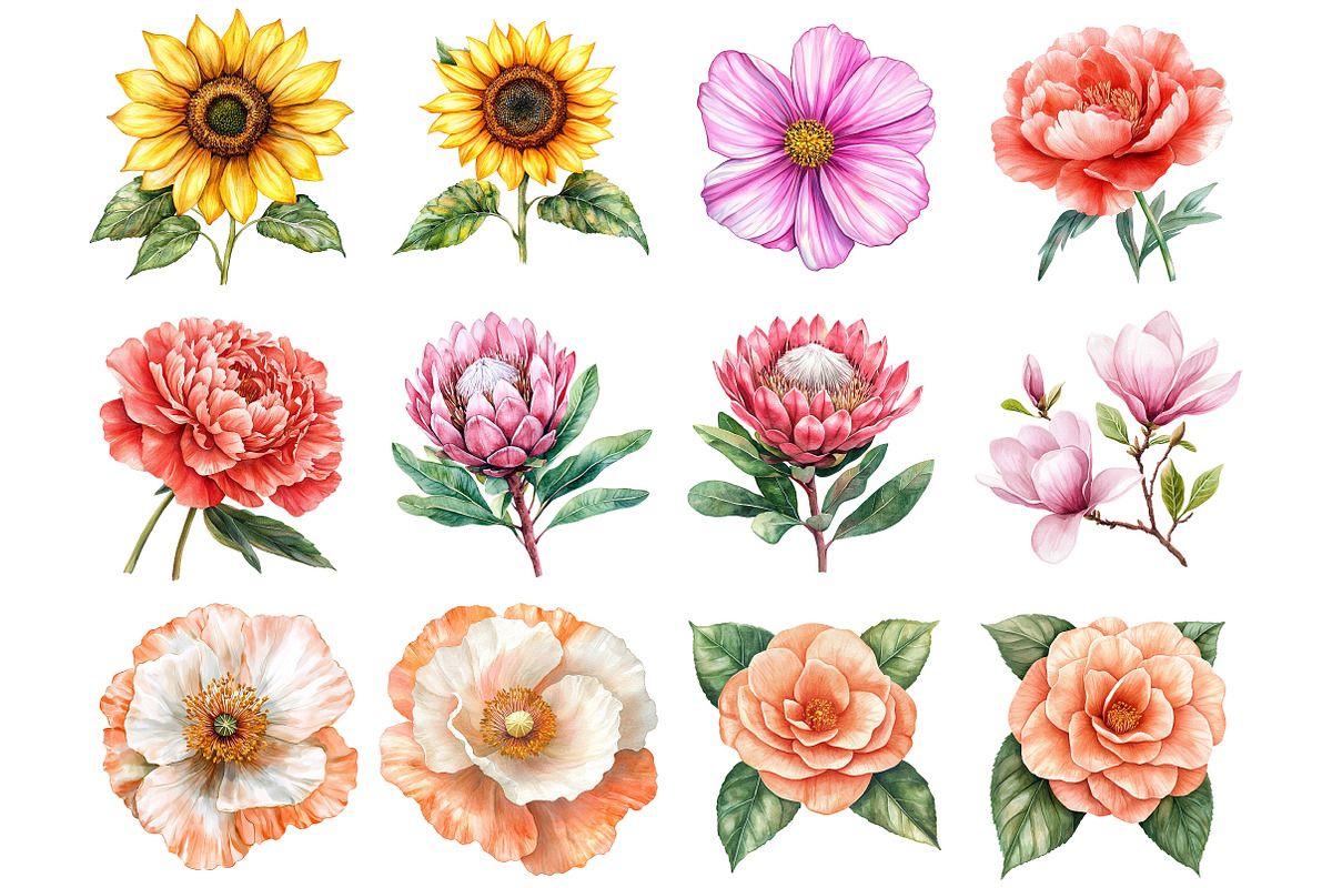 Mixed Media Flowers Clipart, a Seasonal Illustration by CitraGraphics (Photo 2 of 5)
