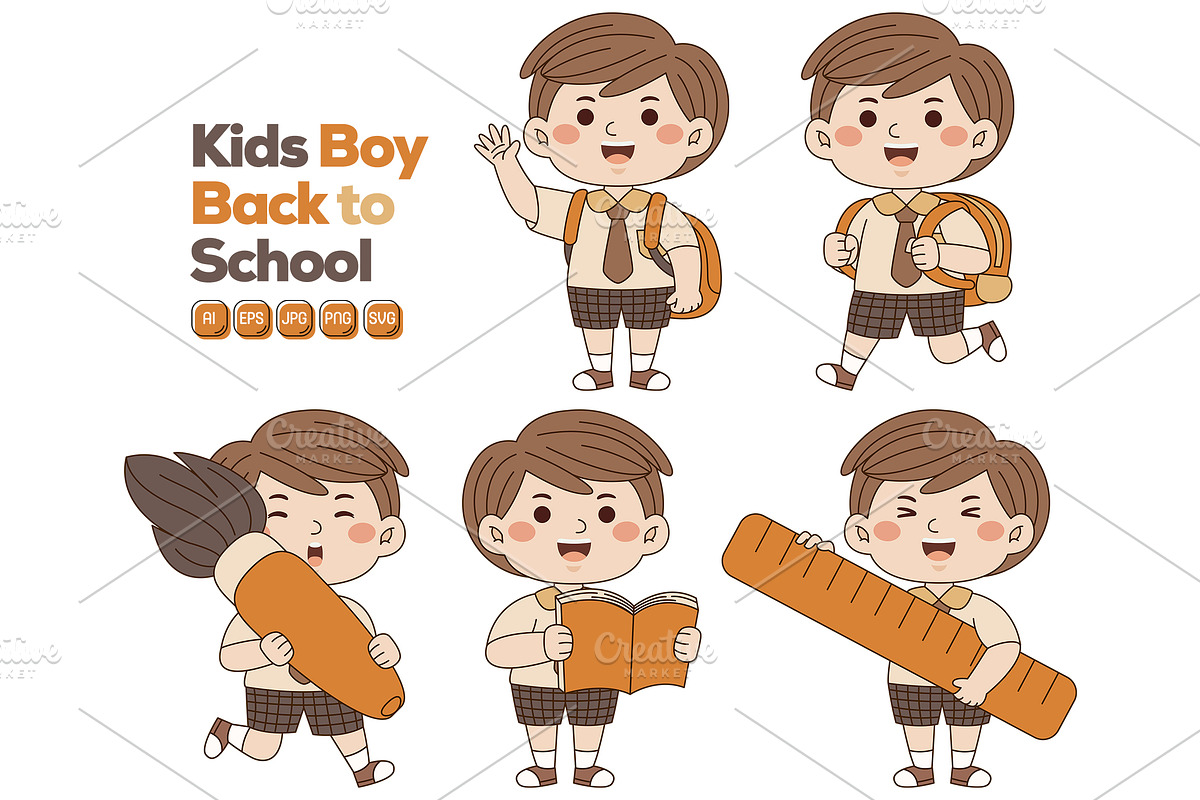 Kids Boy Back to School Vector Pack, an Illustration by MEDZ (Photo 2 of 3)