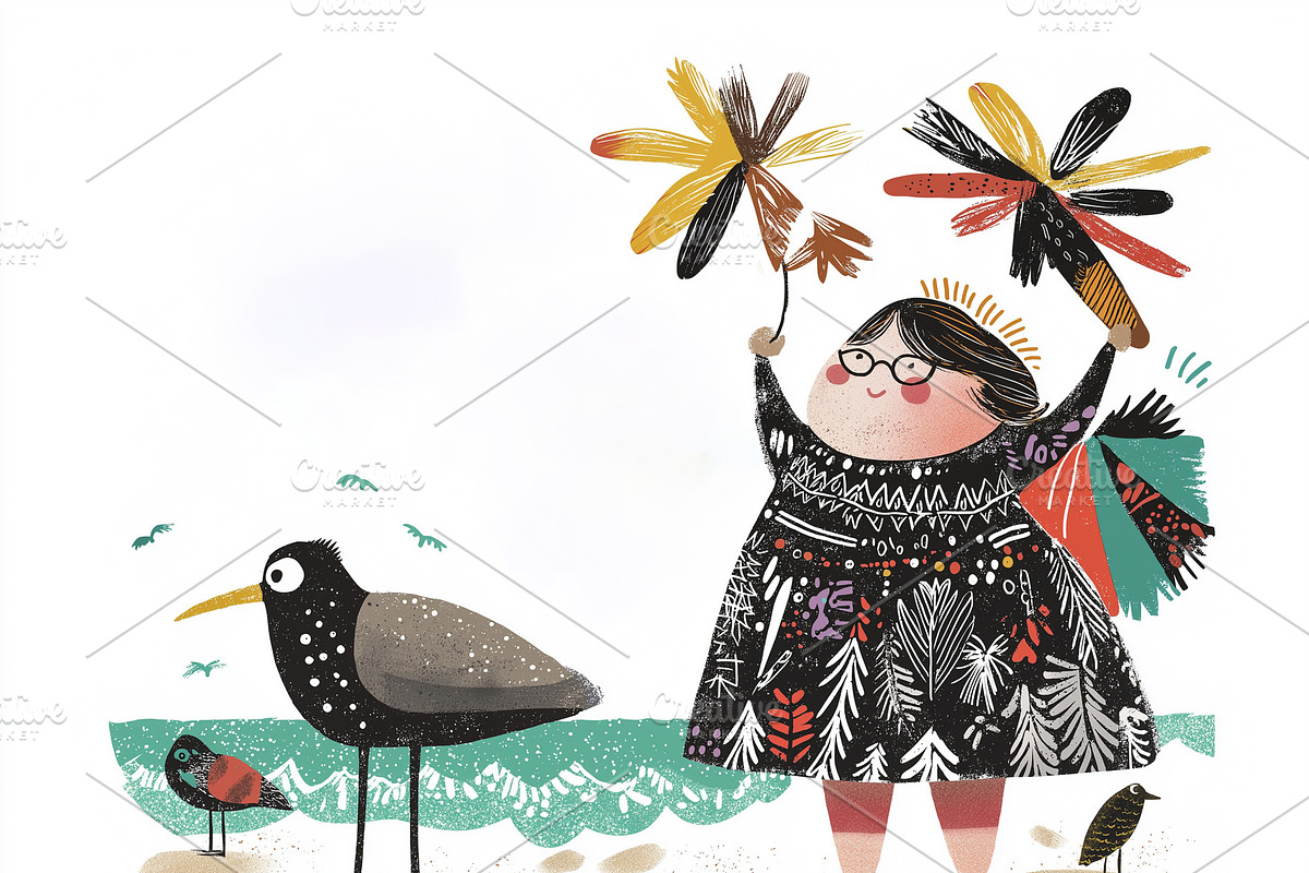 A happy chubby woman at the beach, a Person Illustration by Sybillla