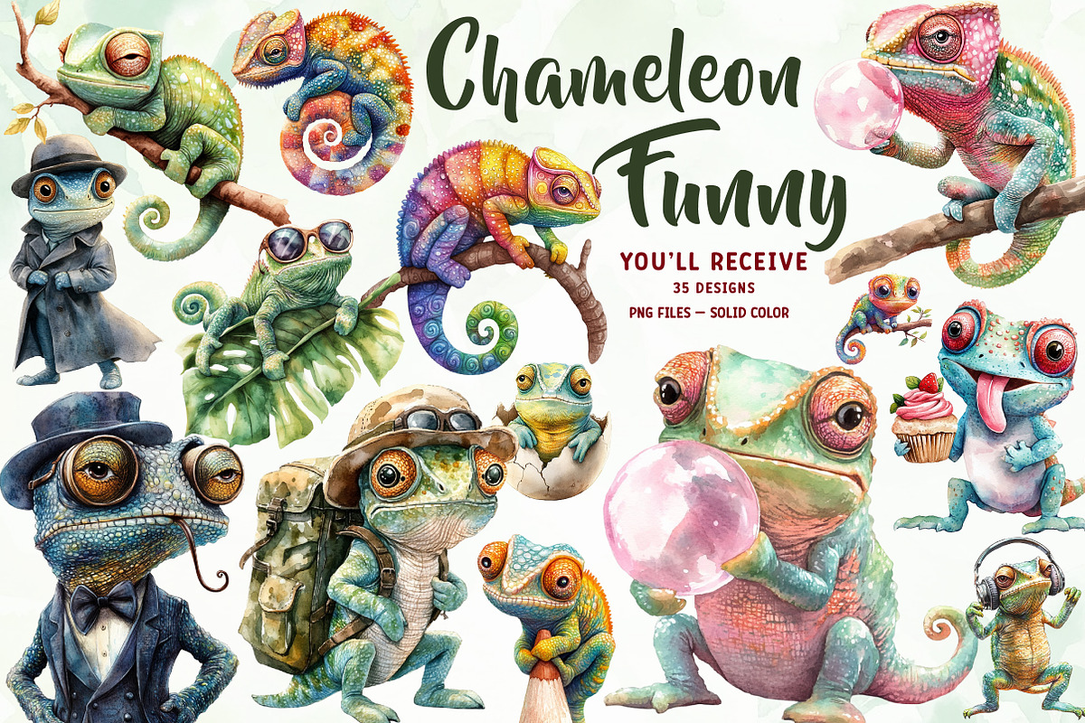 Little Funny Chameleon Clipart, an Illustration by CreationArt (Photo 1 of 5)