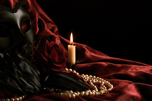 Elegant Halloween masquerade still life with black mask, an Abstract Photo by José Manuel Gelpi