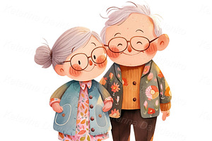 Cartoon Grandparents, Elderly Couple