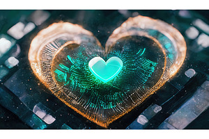 Glowing turquoise heart surrounded, a Technology Photo by Igor Tichonow