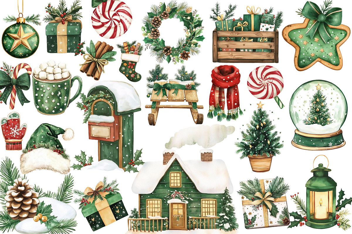Watercolor Christmas Clipart PNG, an Illustration by Libby Wishes (Photo 2 of 13)