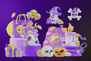 Halloween Scene Icon 3D Illustration