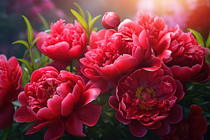 Red peony flowers on blurred background, a Nature Photo by AlyaAnd