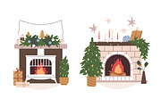 Cozy Christmas home fireplaces set, a Decorative Illustration by Good Studio (Thumbnail 2 of 6)