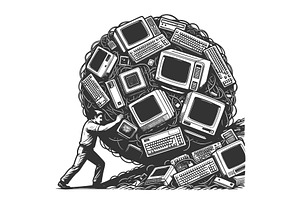 Modern Sisyphus Pushing Ball of, a Technology Illustration by AlexArt