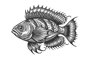 exotic tropical fish sketch vector, an Animal Illustration by AlexArt