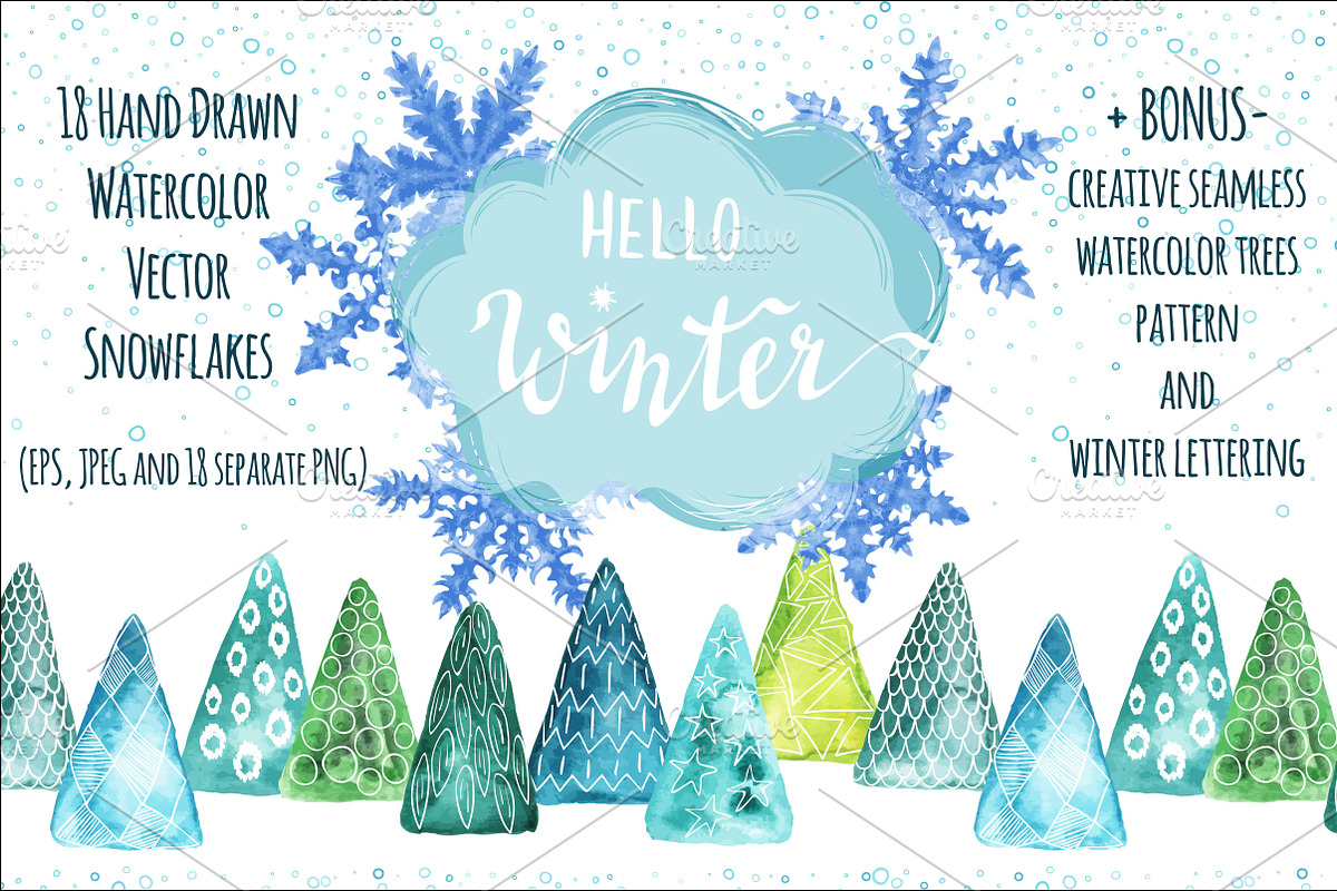 Vector Watercolor Snowflakes+ Bonus, a Decorative Illustration by CreativeJourney (Photo 1 of 3)