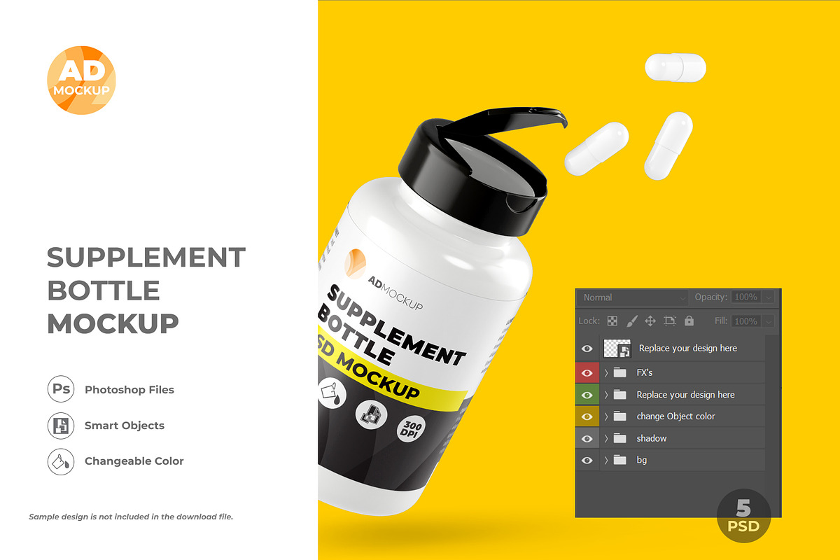 Supplement Bottle Mockup – 05 PSD, a Packaging Mockup by Adstart (Photo 2 of 5)