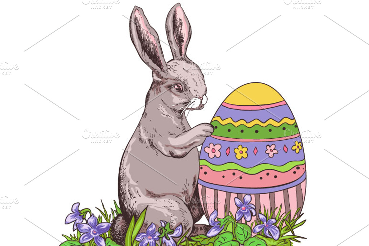 Easter Bunnies, Doodle Clipart preview 3