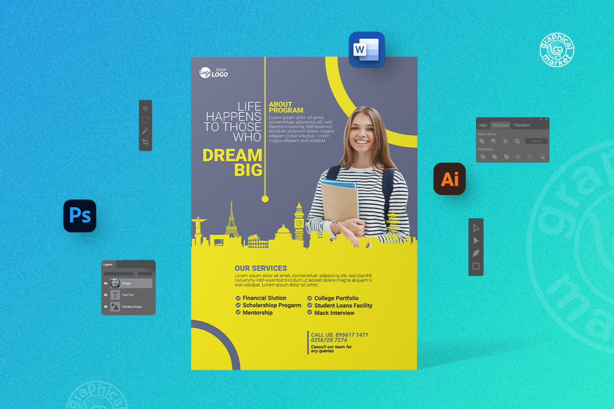 Education Admission Flyer Template, a Flyer Template by GraphicalMarket (Photo 2 of 6)