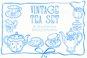 Vintage Tea Set line art, a Decorative Illustration by Carpet Tapete Pretzel (Thumbnail 1 of 9)