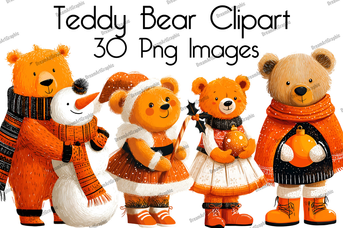 Watercolor Teddy Bear Clipart, an Illustration by DreamArtGraphic (Photo 1 of 5)