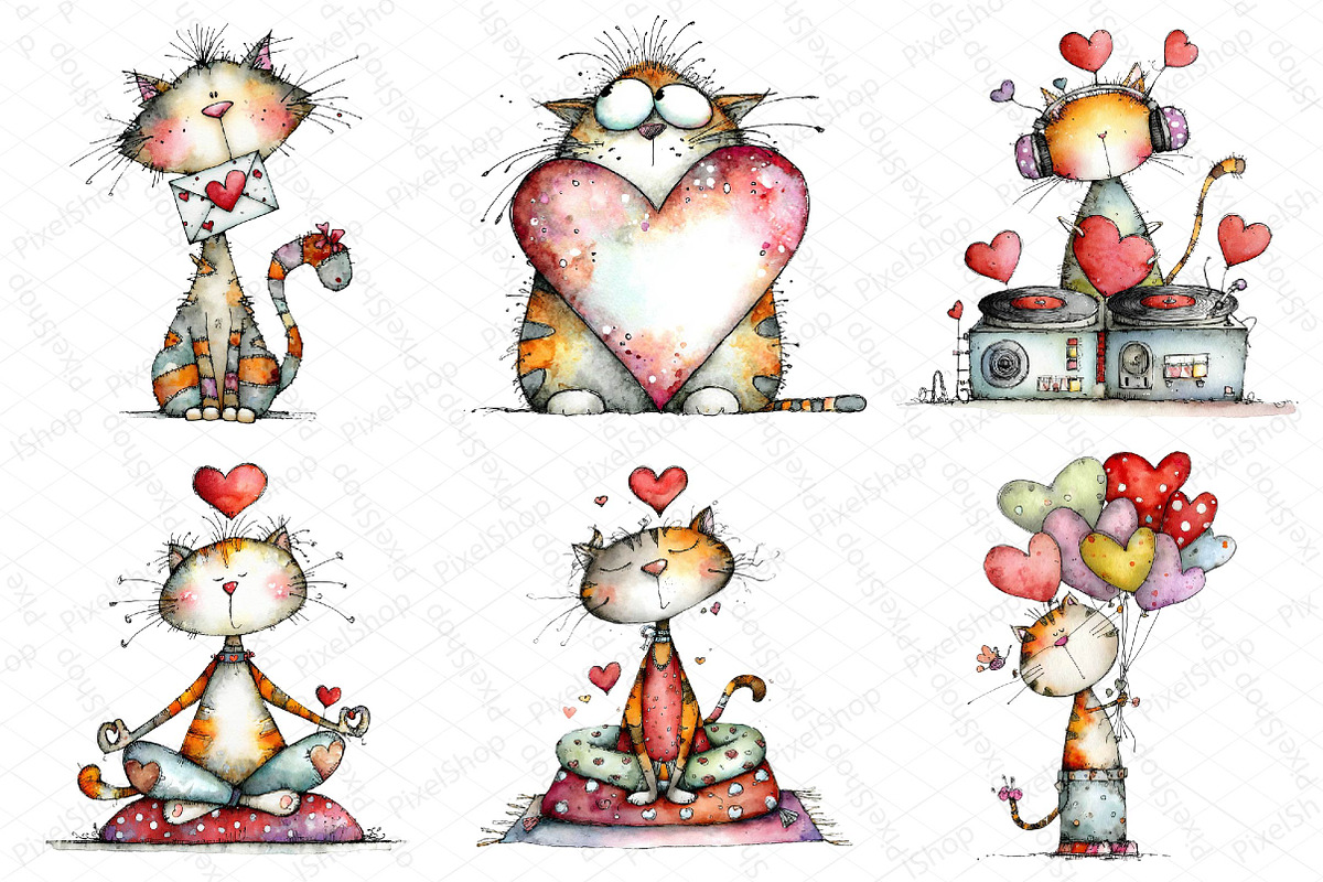 Quirky Valentine Cats Clipart, an Illustration by DreamPrint404 (Photo 4 of 6)