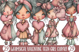 Whimsical Valentine Teen Girl, an Illustration by Designking