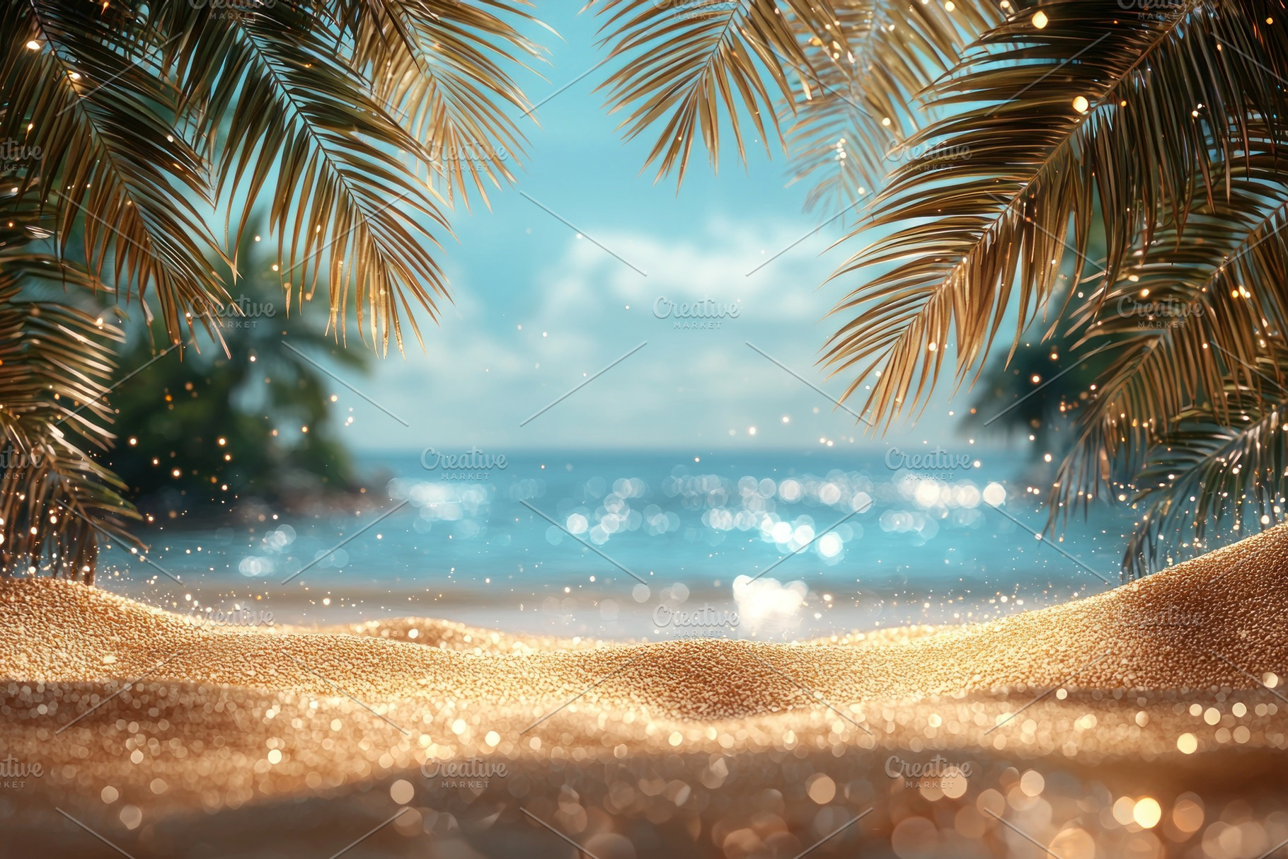 Tropical beach view framed by palm leaves and grass with turquoi, a Person Photo by José Manuel Gelpi