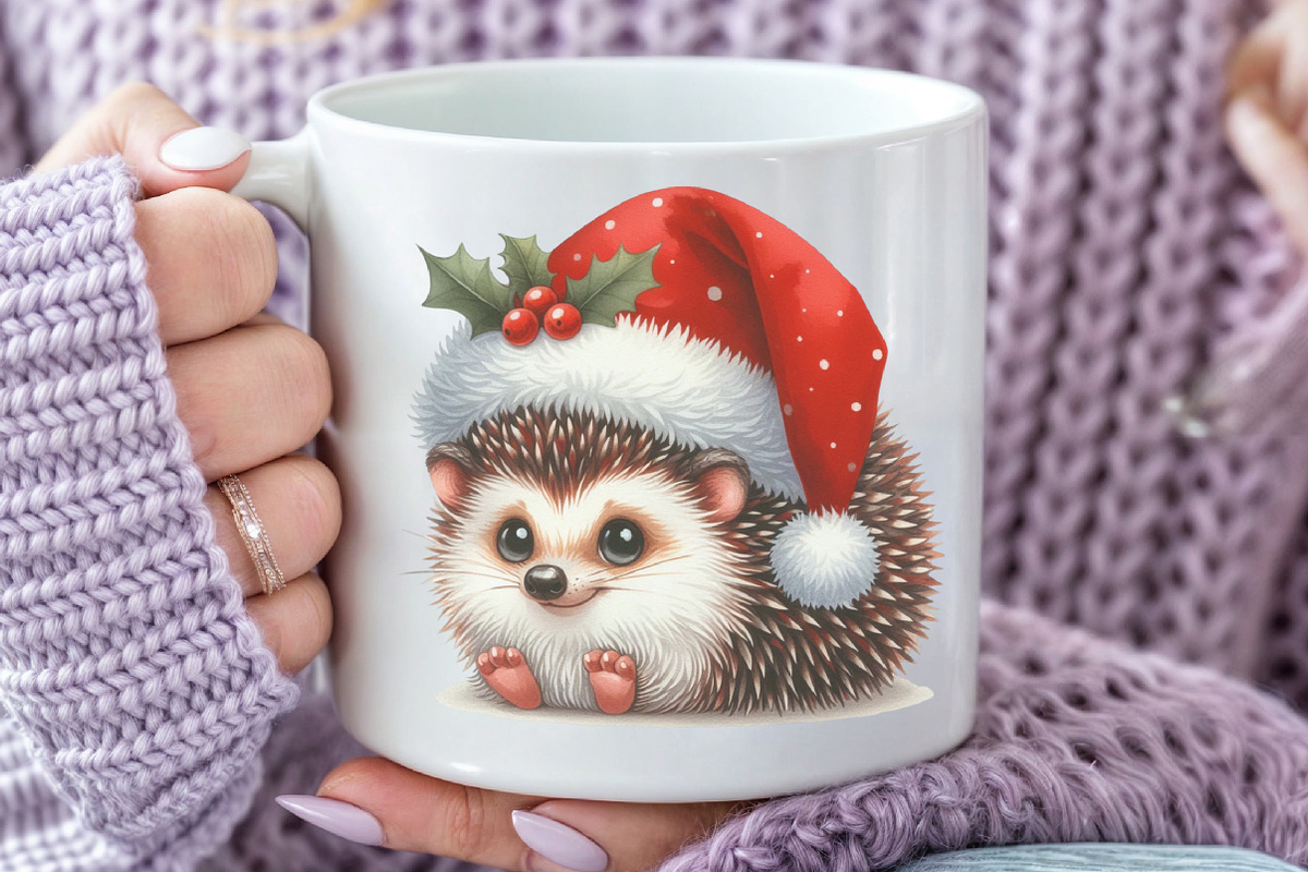 Watercolor Cute Christmas Hedgehog, a Seasonal Illustration by Rose Art (Photo 5 of 6)