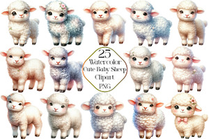 Watercolor Cute Baby Sheep Clipart, an Illustration by CraftArtStudio