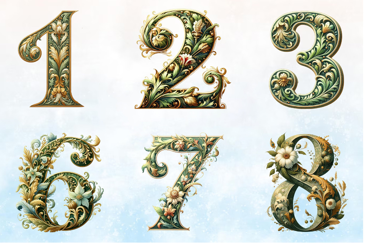Watercolor Green & Gold Alphabet Cl, a Seasonal Illustration by Rose Art (Photo 3 of 5)