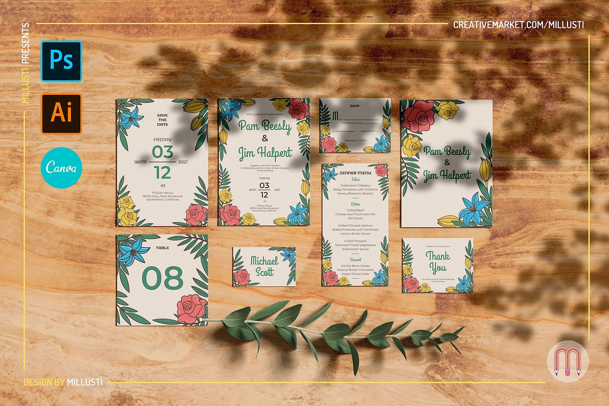 Rose and Lily Wedding Invitation Set, an Invitation Template by Millusti (Photo 6 of 6)