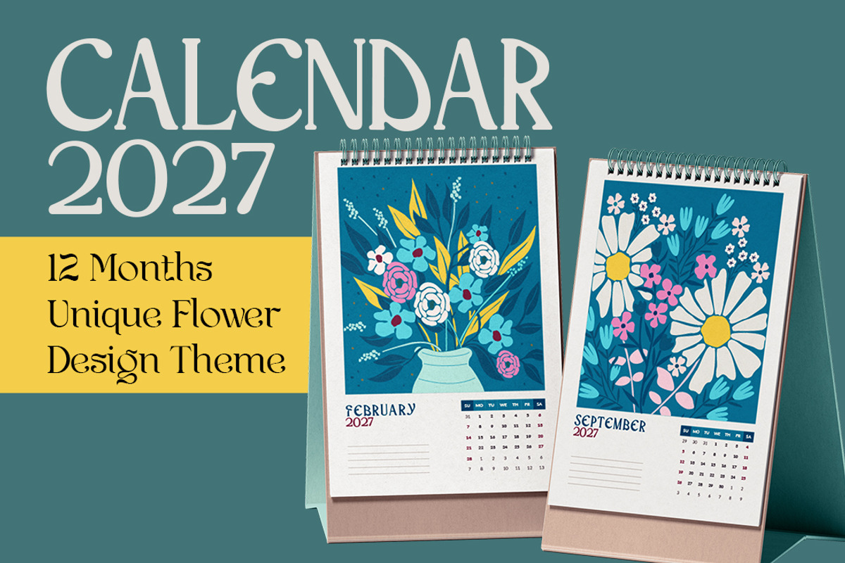2027 Floral Calendar Template Vector, a Stationery Template by Peacock_design (Photo 1 of 15)