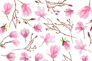 Magnolias Watercolor Flowers