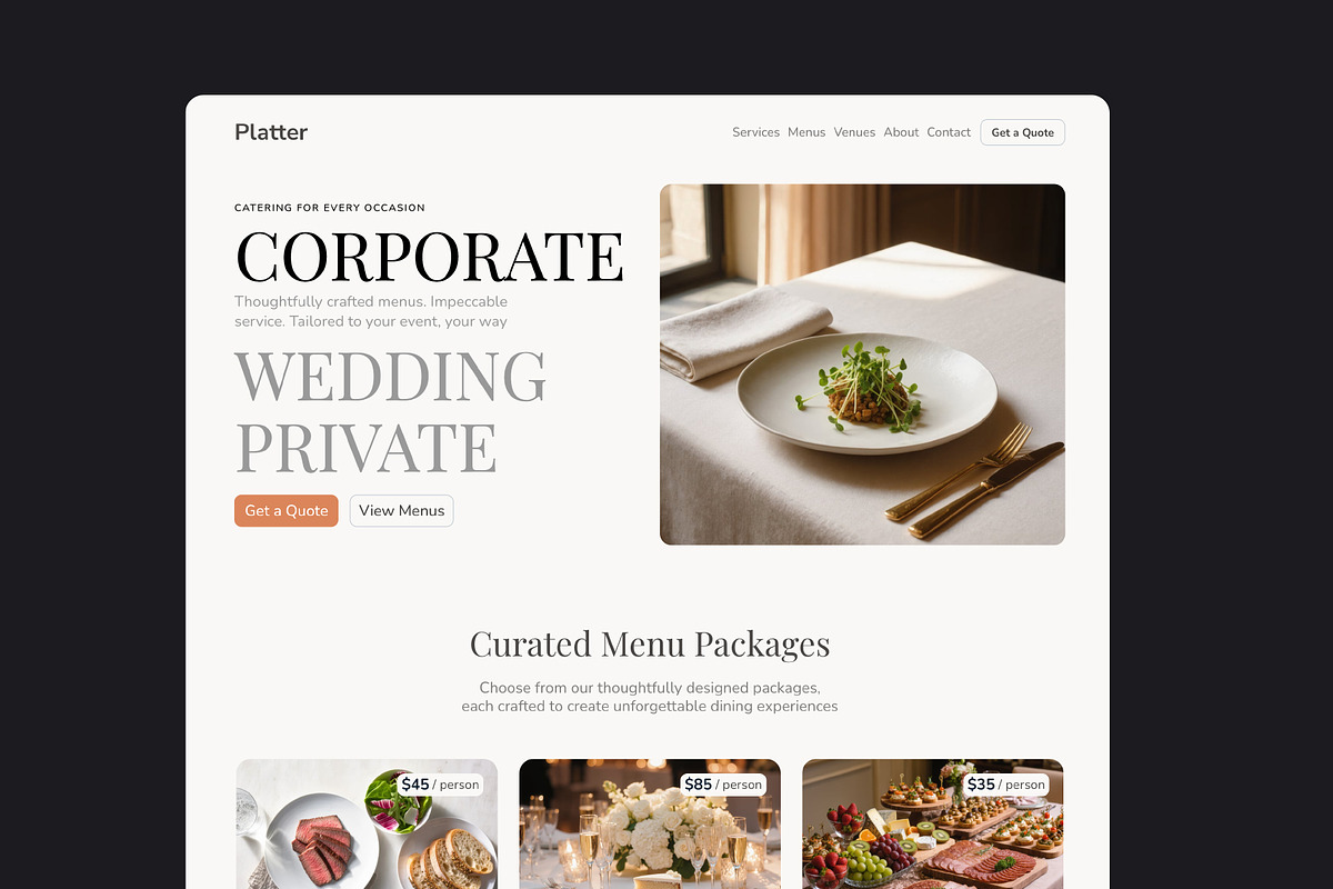 Platter Catering Framer Template, a Landing Page Template by vatesdesign (Photo 1 of 4)