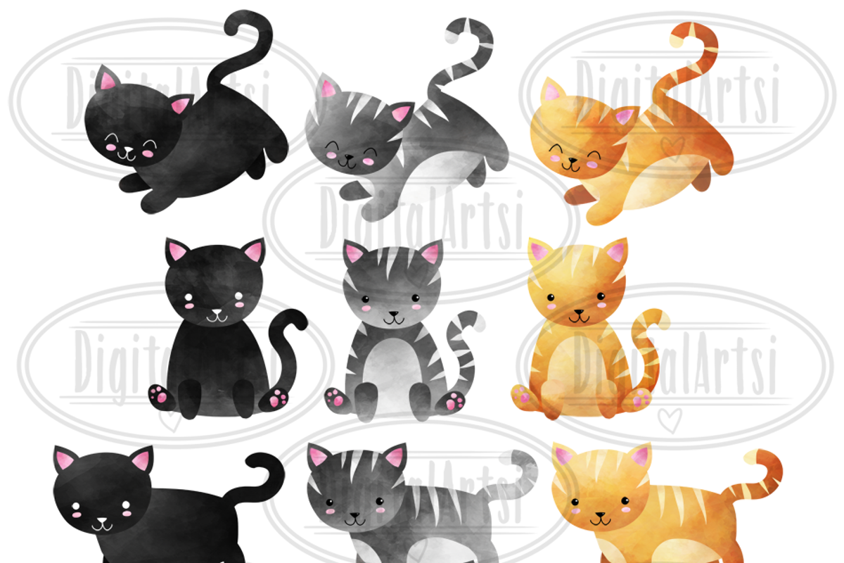 Watercolor Cats Clipart, a Food Illustration by DigitalArtsi (Photo 2 of 3)