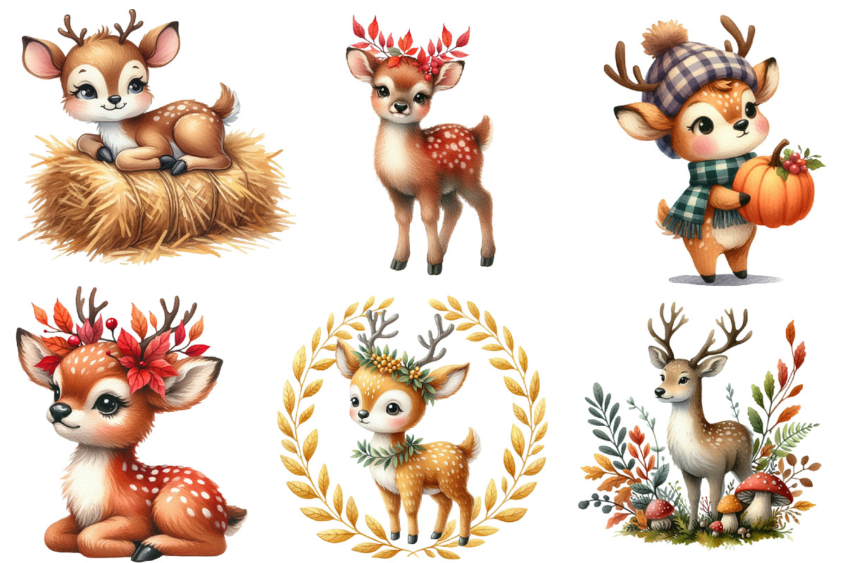 Autumn Cute Deer Clipart, a Seasonal Illustration by Designworld (Photo 4 of 6)