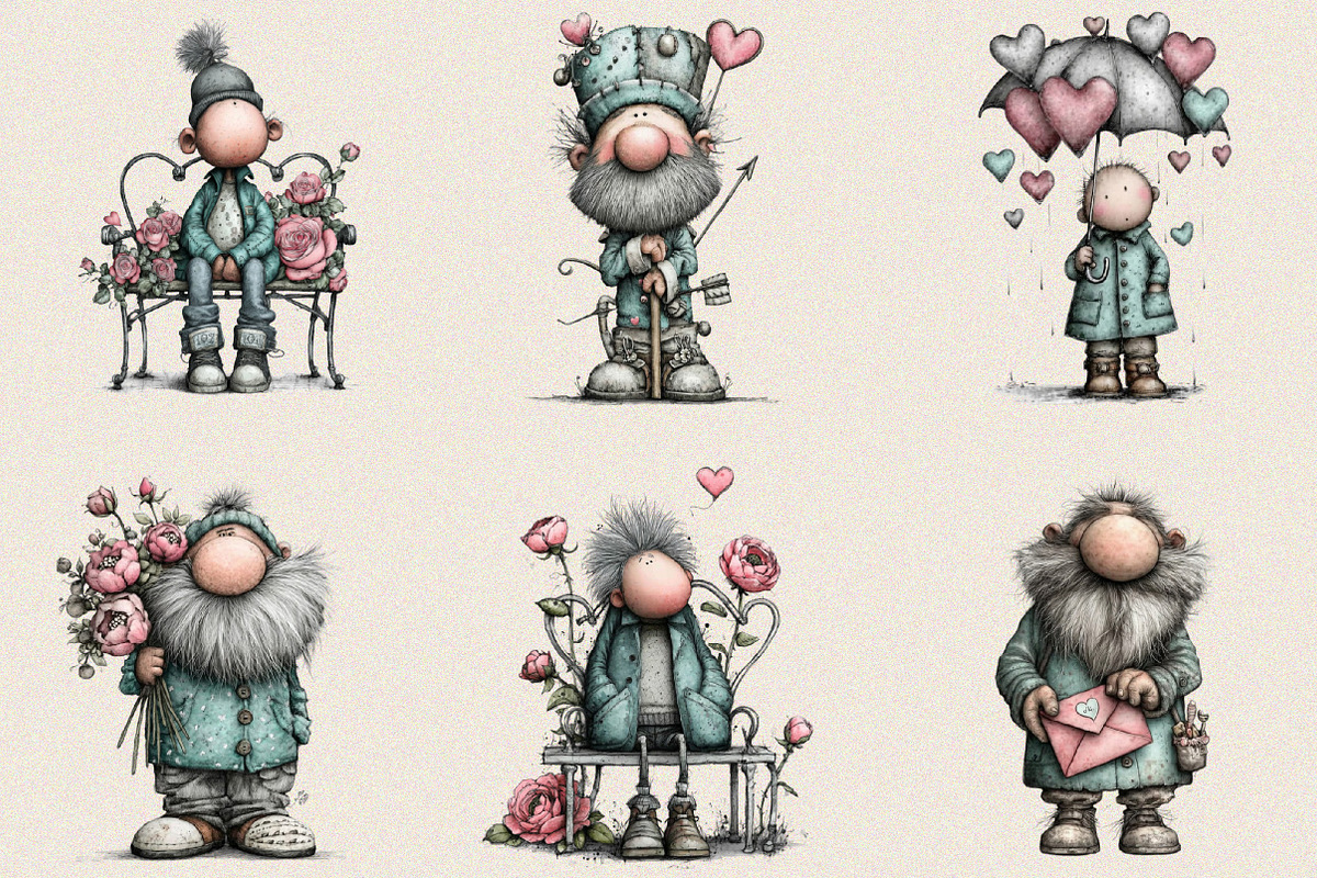 Whimsical Valentine Old Man Clipart, an Illustration by SVGArt (Photo 2 of 8)