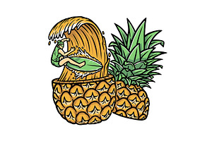 Surfing in pineapple illustration, a Person Illustration by gunaonedesign